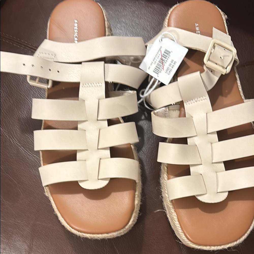American Eagle Outfitters Cream Sandals with Buckle Closure